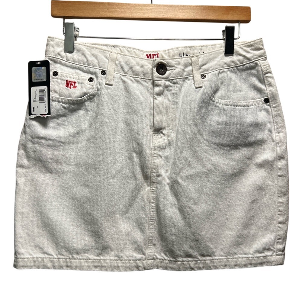 Vintage White Denim Mini Skirt Size 10 NWT NFL Pittsburgh Steelers Jean Skirt